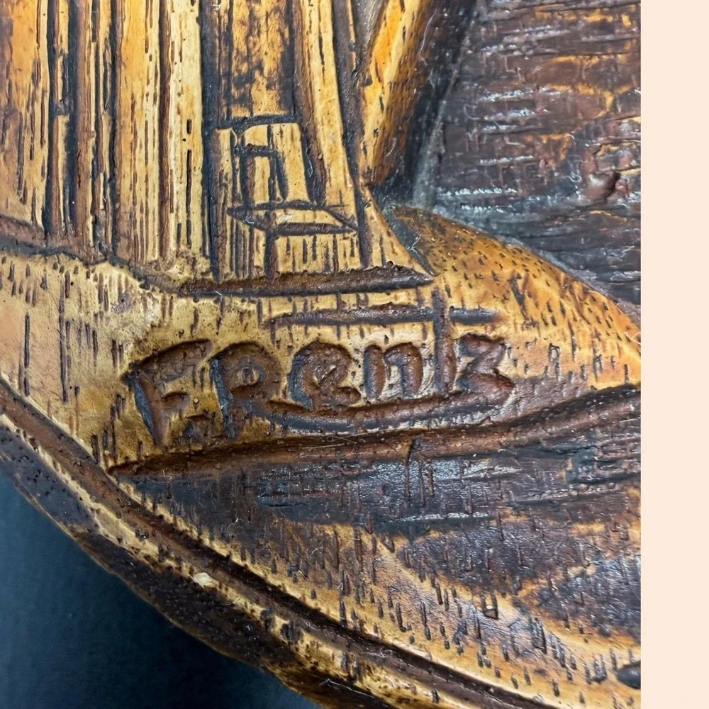 Vintage F Rentz Sydney Harbour Bridge Wall Plaque 3D Wood Carved Relief 7.5